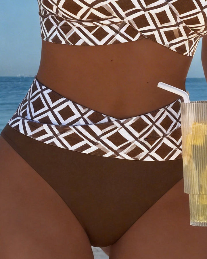 Alice Ashby | Women's Checked High-Waist Bikini Set with Wire-Free Top