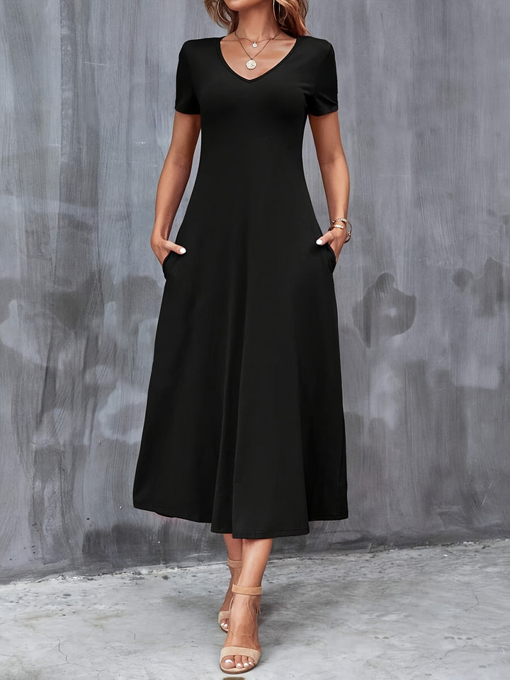 V-NECK A-LINE MAXI DRESS FOR WOMEN