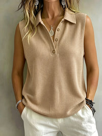MARISKA WAFFLE KNIT POLO SHIRT FOR WOMEN