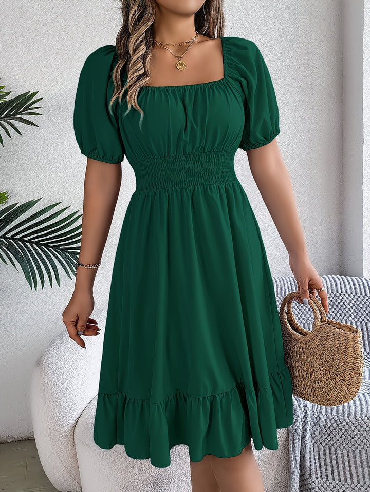 SQUARE NECK RUFFLE HEM DRESS FOR WOMEN