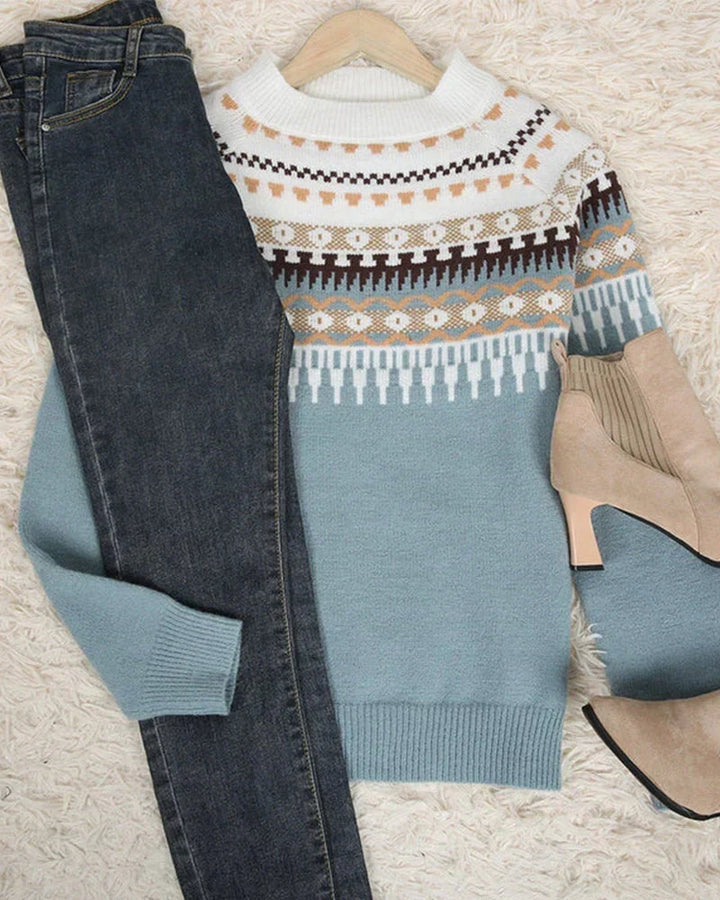 Rosalind | Women's Ribbed Crew Neck Sweater with Print Detail