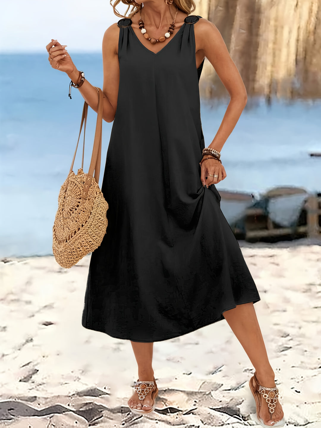 RING-STRAP V-NECK MAXI DRESS FOR WOMEN