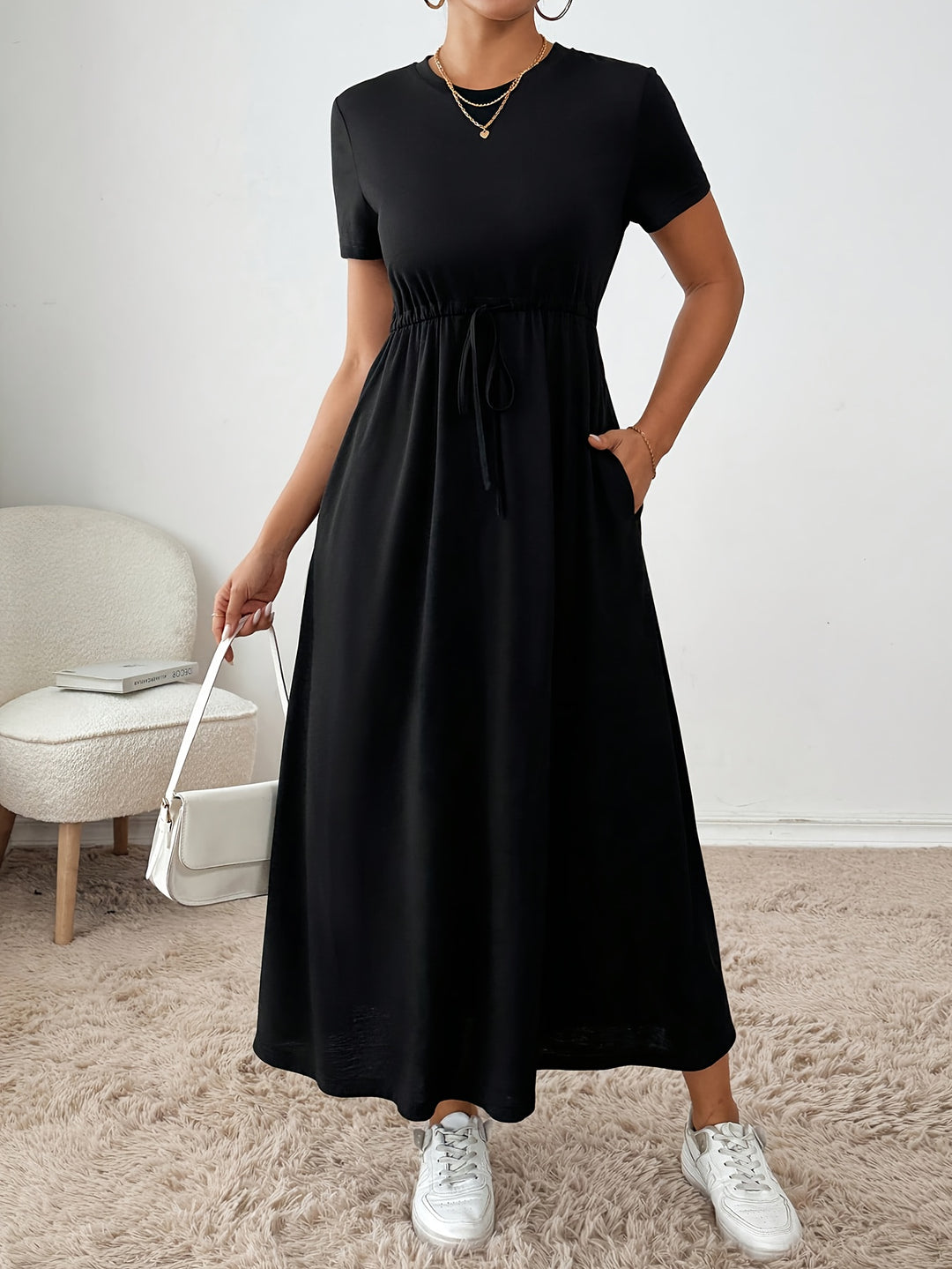 TIE-WAIST T-SHIRT MAXI DRESS FOR WOMEN