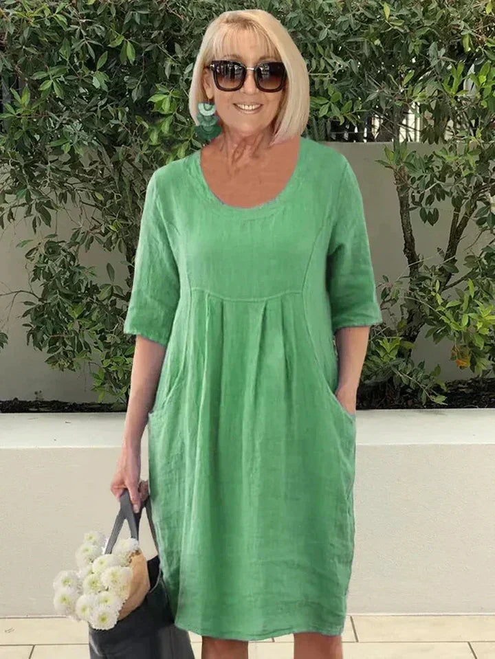 Nadalyra | Oversized Midi Dress with Side Pockets and Round Neck for Women