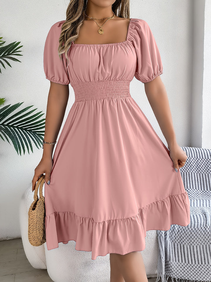 SQUARE NECK RUFFLE HEM DRESS FOR WOMEN