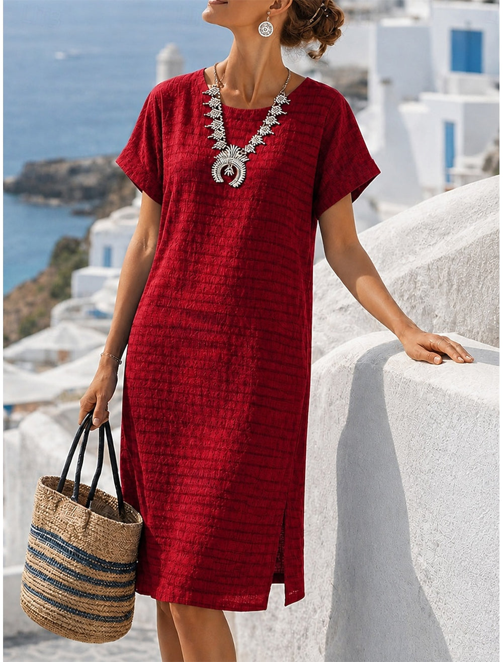 RELAXED CREW NECK MINI DRESS FOR WOMEN