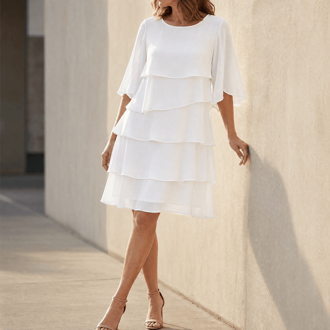 Sigrid | Tiered Ruffle Midi Dress with Flutter Sleeves for Women