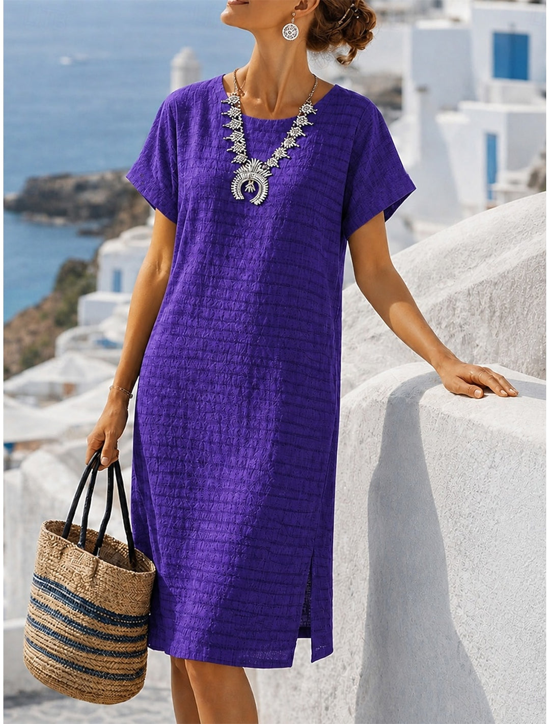 RELAXED CREW NECK MINI DRESS FOR WOMEN