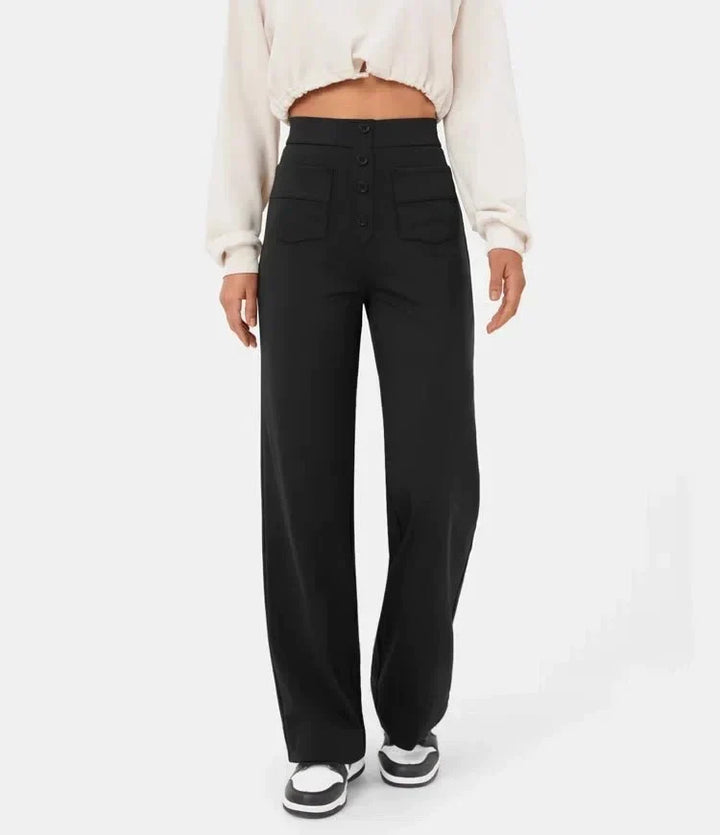 Isolde | Women's High-Waist Trousers Wide Leg Button Front