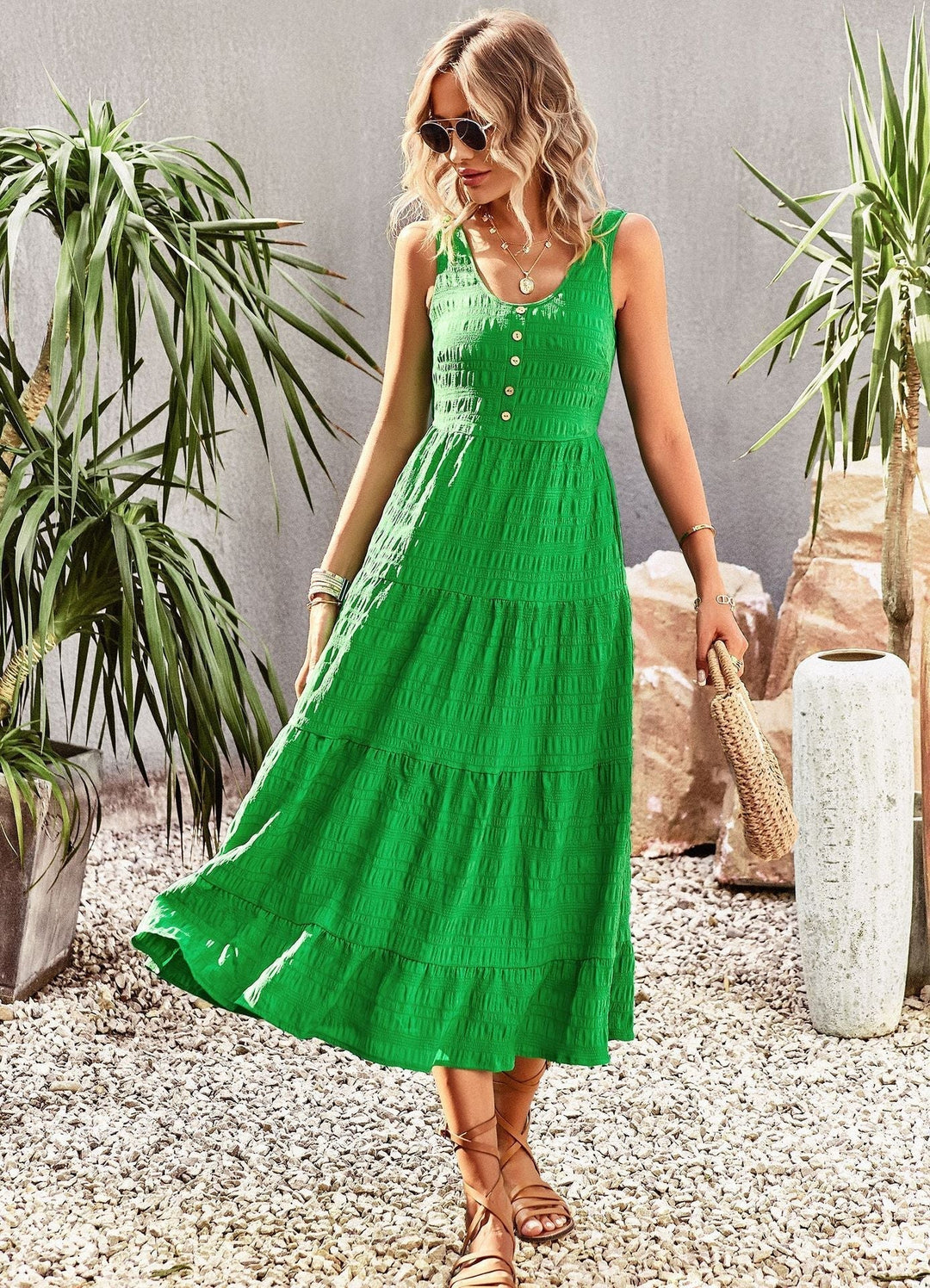 Nadessa | Flowy Square Neck Maxi Dress with Flutter Sleeves for Women