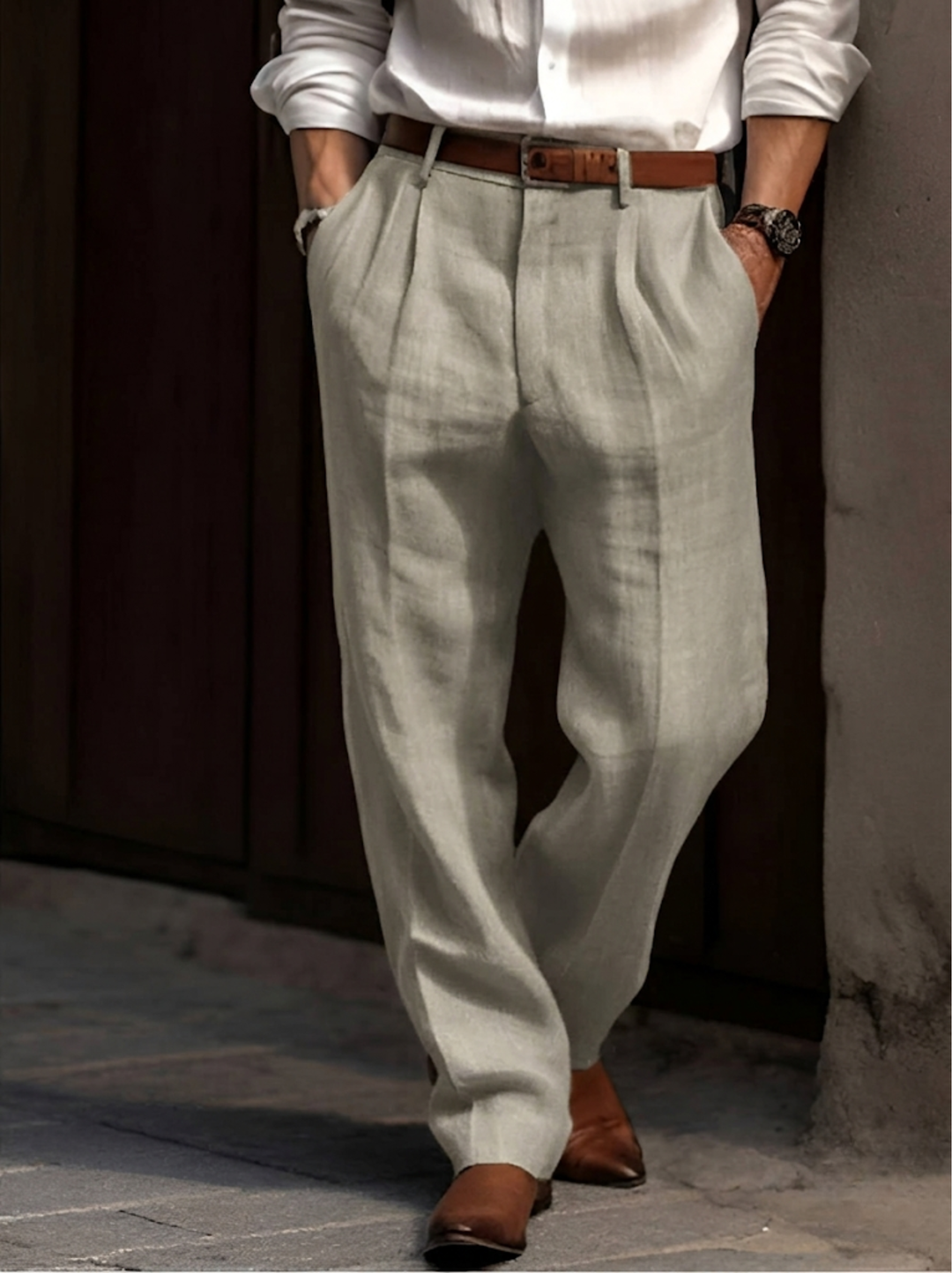 Joris | Men's Pleated Wide Leg Trousers with Elastic Waistband
