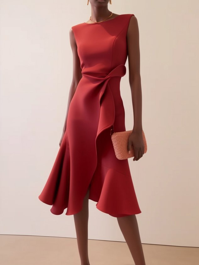 Nadalie | Women's Draped Asymmetric Midi Dress – Wedding Guest