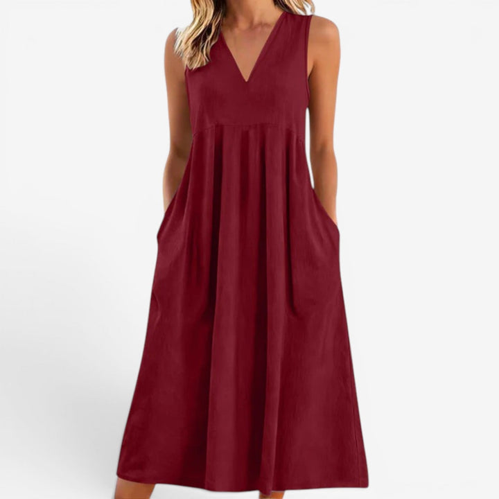 Janne | Women's Midi Dress V-Neck Flared Empire Waist – Casual Chic