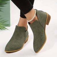 Bianca | Pointed Toe Ankle Boots with V-Cut Out and Block Heel