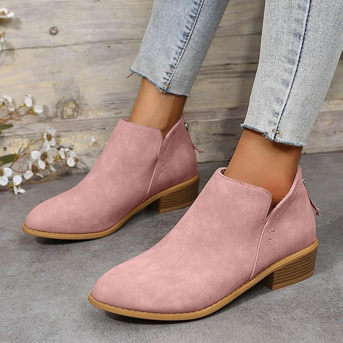 Bianca | Pointed Toe Ankle Boots with V-Cut Out and Block Heel