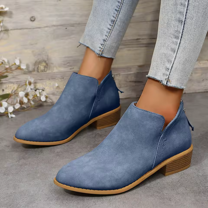 Bianca | Pointed Toe Ankle Boots with V-Cut Out and Block Heel