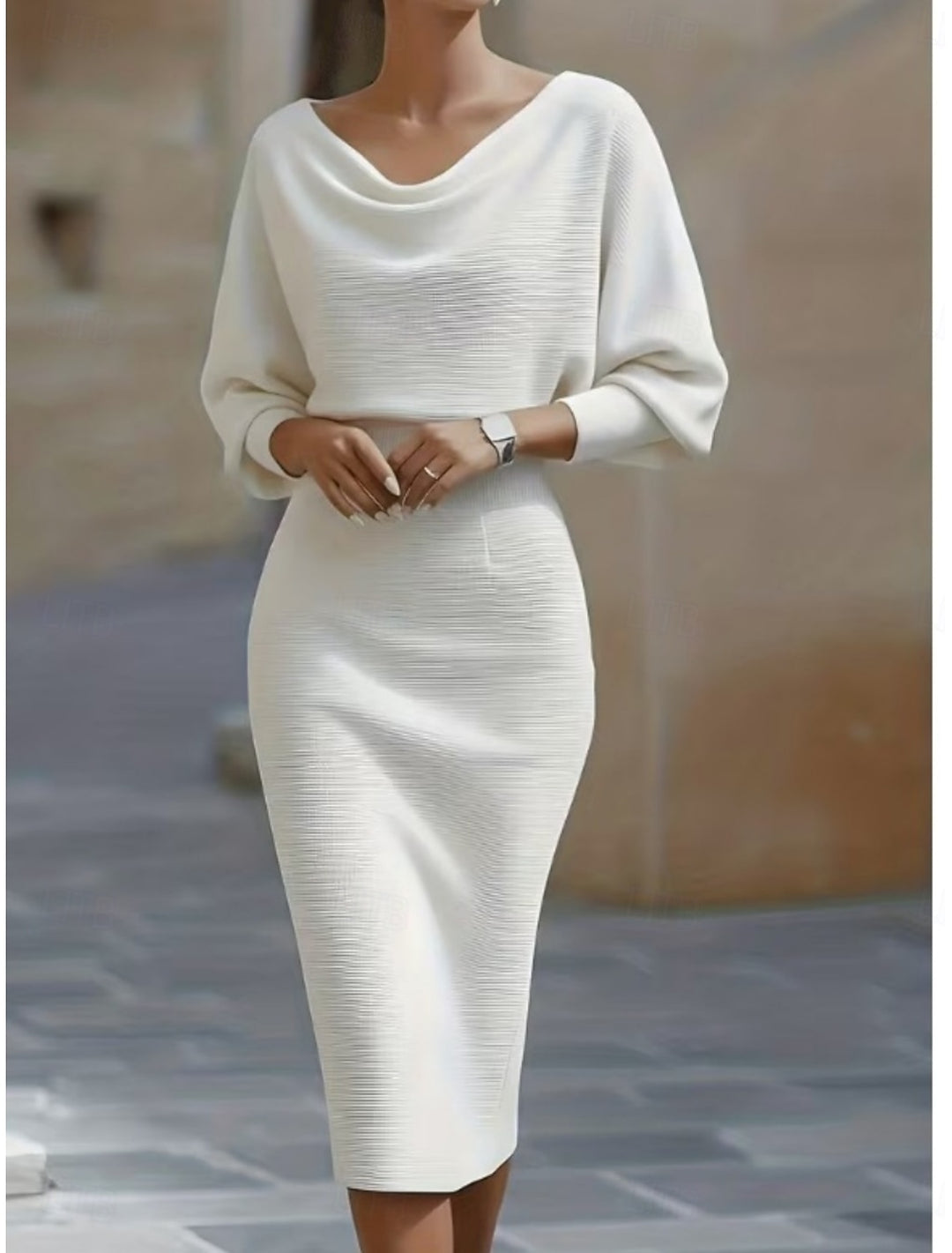 DRAPED NECK SHEATH DRESS FOR WOMEN