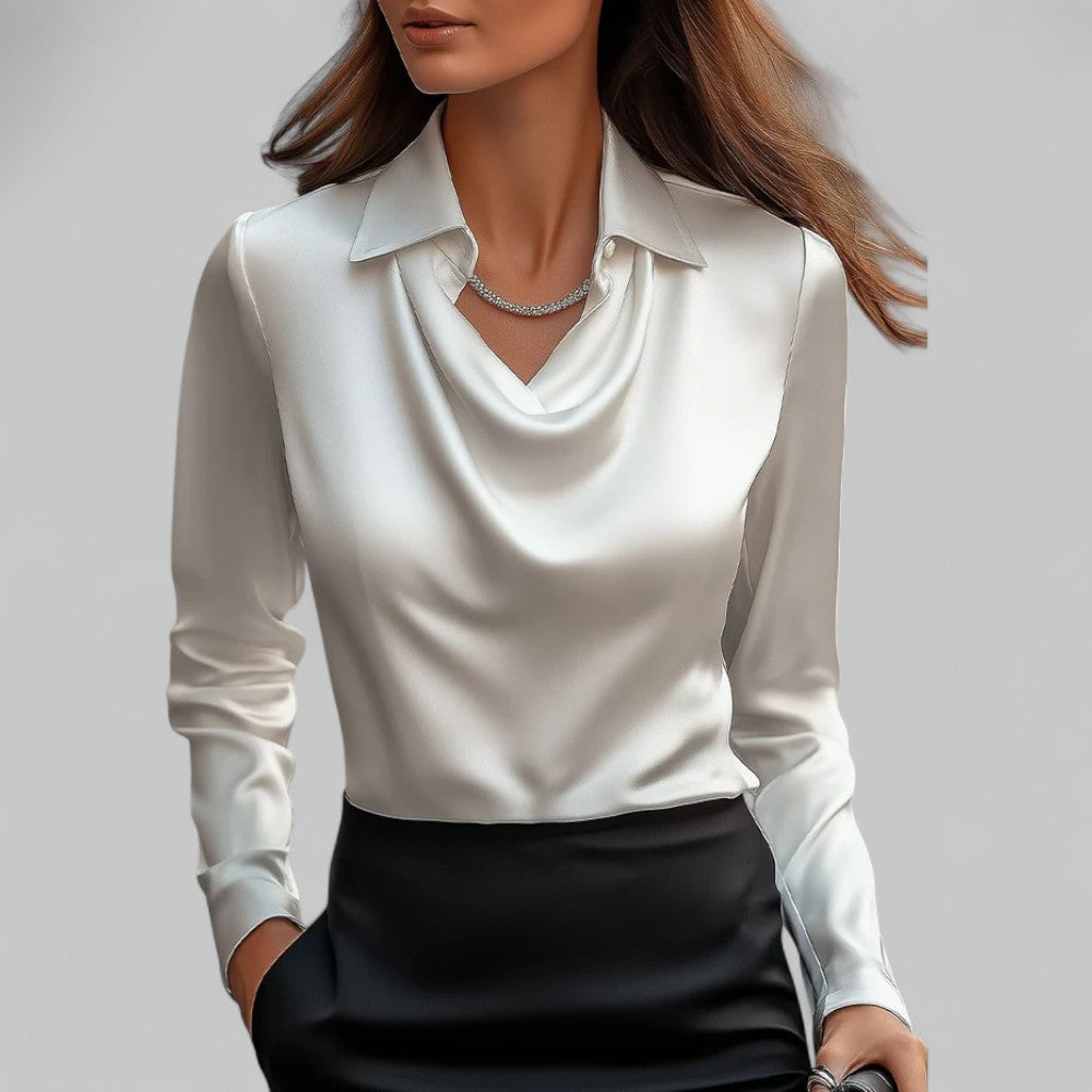 Marisol | Women's Waterfall-Neck Satin Blouse for Work & Parties