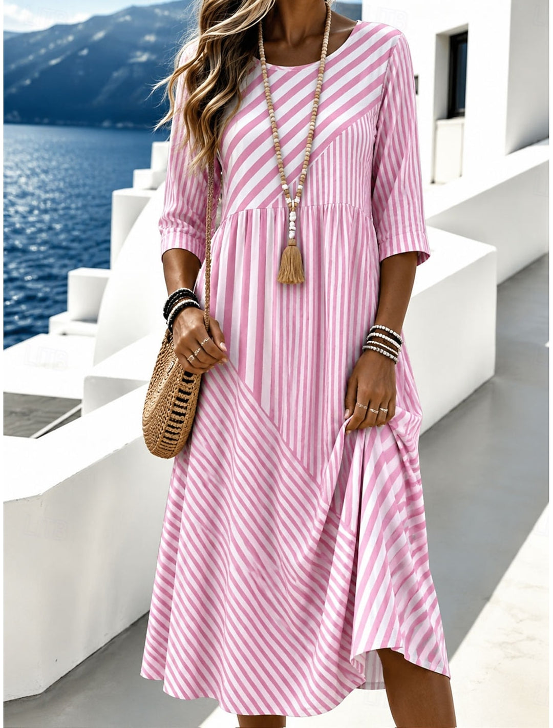 STRIPED MIDI DRESS FOR WOMEN