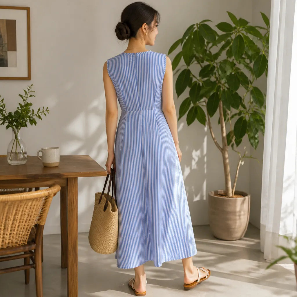 Sterre | Striped Wrap-Waist Sleeveless Maxi Dress for Women