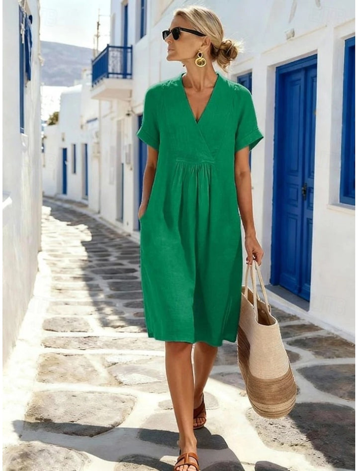 WRAP V-NECK MIDI DRESS FOR WOMEN