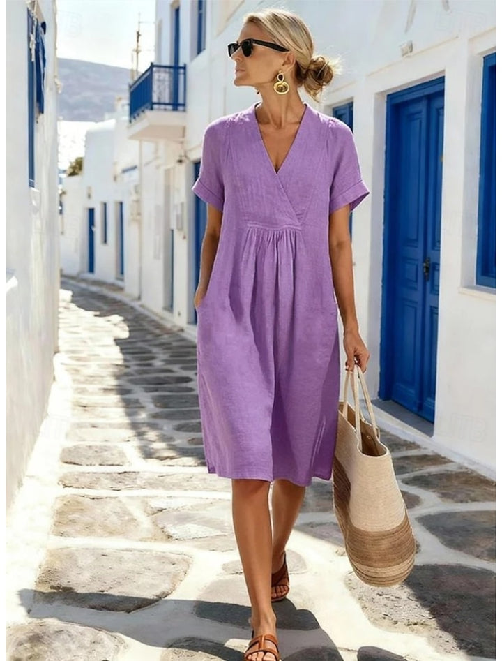 WRAP V-NECK MIDI DRESS FOR WOMEN