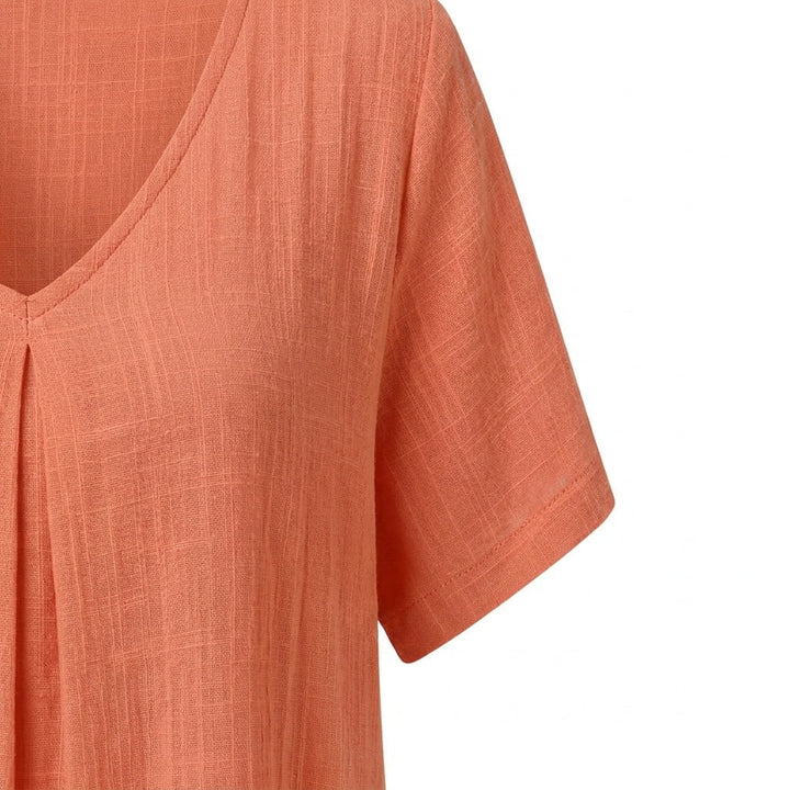 Nadene | V-Neck Maxi Dress with Center Pleat and Short Sleeves for Women