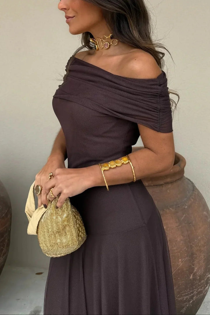 PLEATED ONE-SHOULDER MAXI DRESS FOR WOMEN