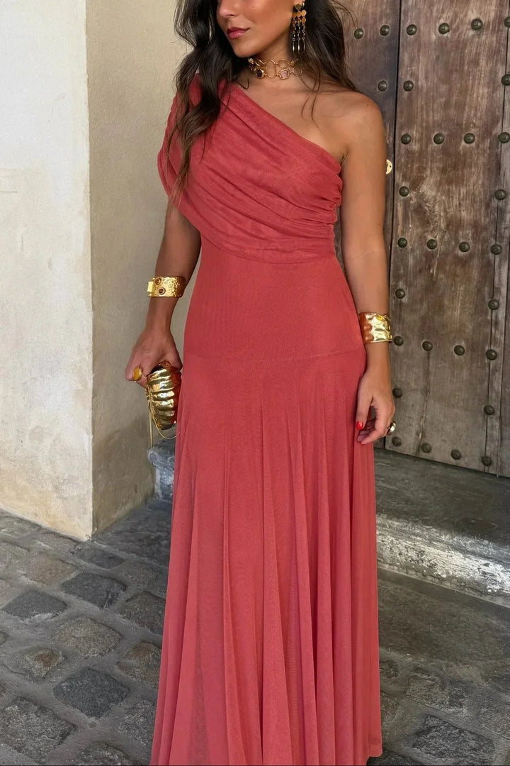 PLEATED ONE-SHOULDER MAXI DRESS FOR WOMEN