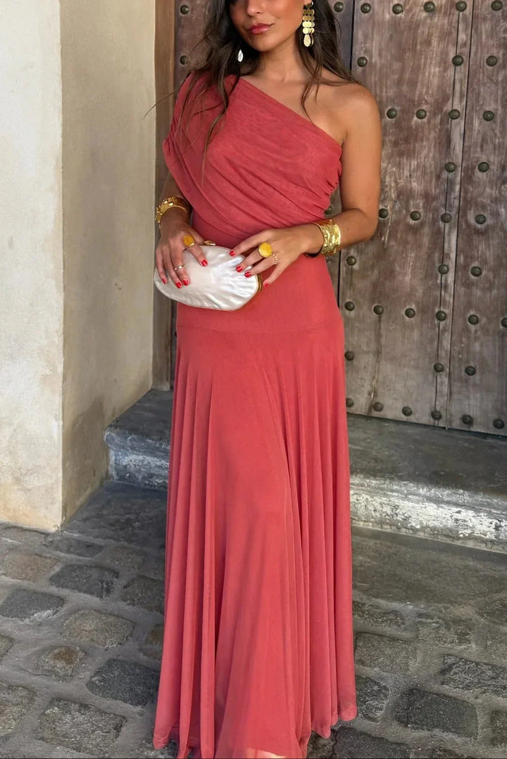 PLEATED ONE-SHOULDER MAXI DRESS FOR WOMEN