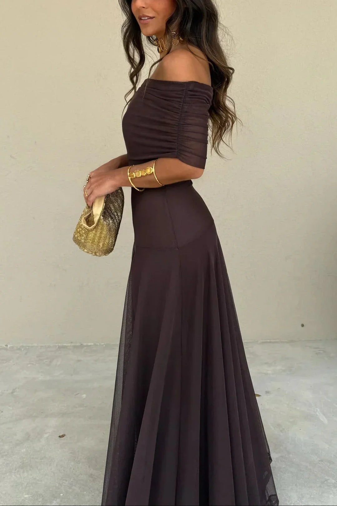 PLEATED ONE-SHOULDER MAXI DRESS FOR WOMEN