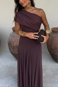 PLEATED ONE-SHOULDER MAXI DRESS FOR WOMEN