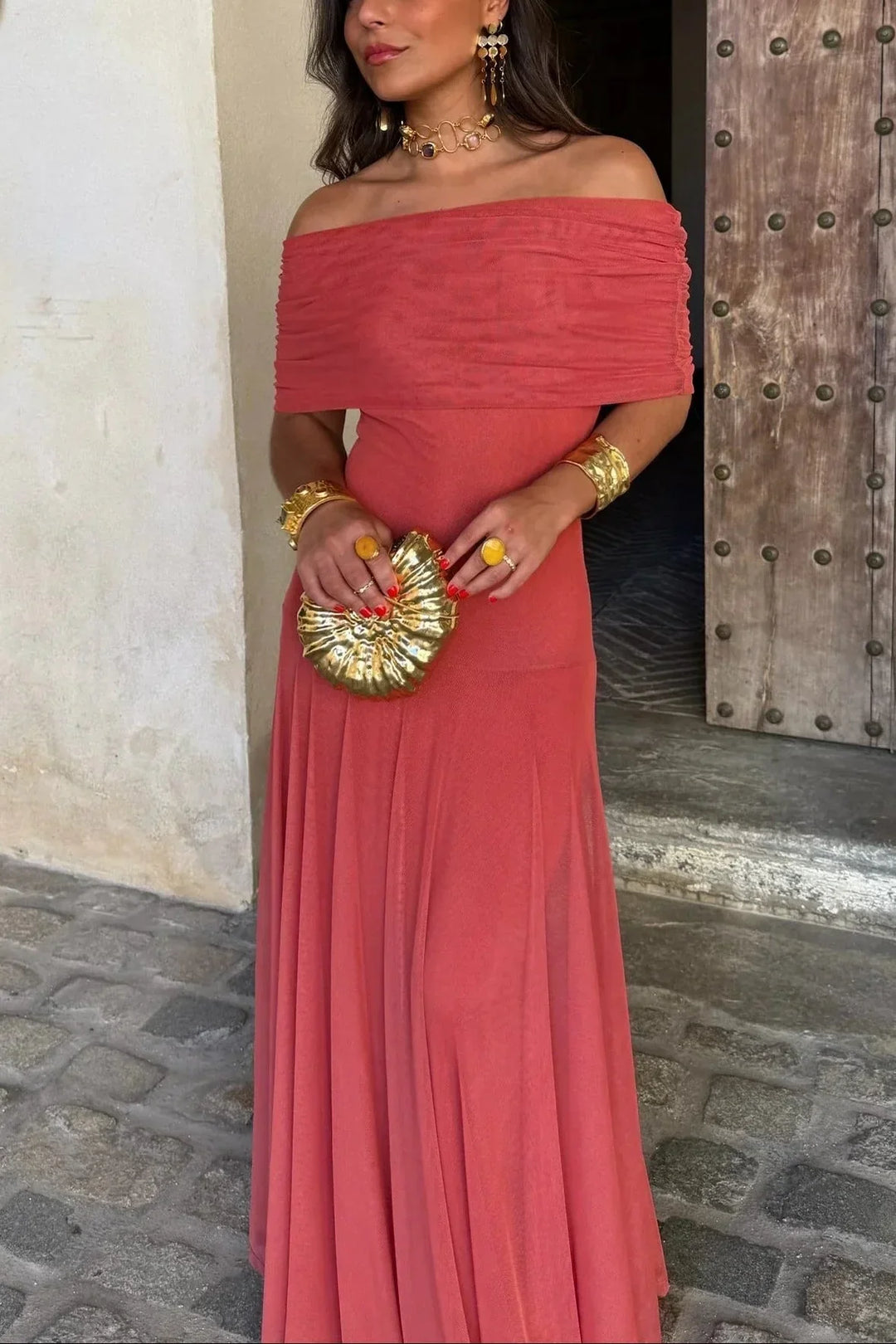 PLEATED ONE-SHOULDER MAXI DRESS FOR WOMEN