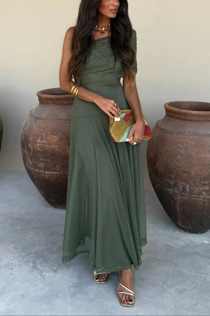 PLEATED ONE-SHOULDER MAXI DRESS FOR WOMEN
