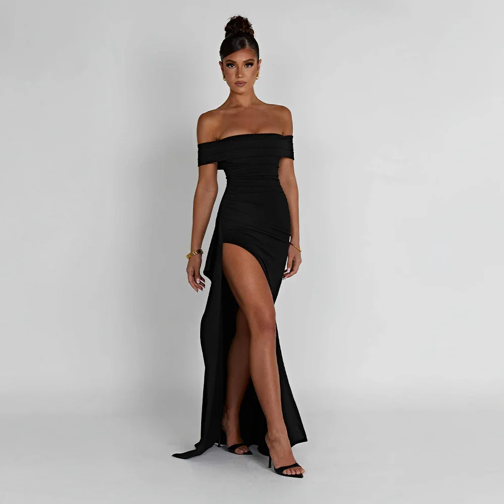 OFF-SHOULDER SLIT MAXI DRESS FOR WOMEN