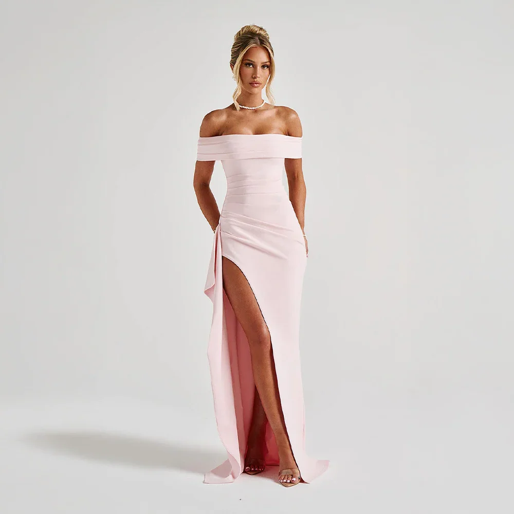 OFF-SHOULDER SLIT MAXI DRESS FOR WOMEN