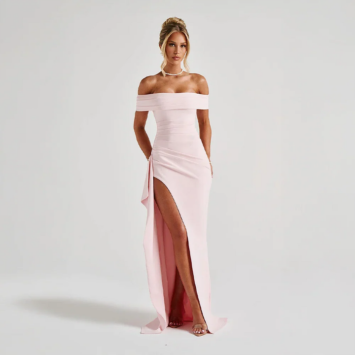 OFF-SHOULDER SLIT MAXI DRESS FOR WOMEN