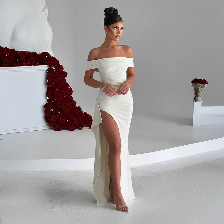 OFF-SHOULDER SLIT MAXI DRESS FOR WOMEN