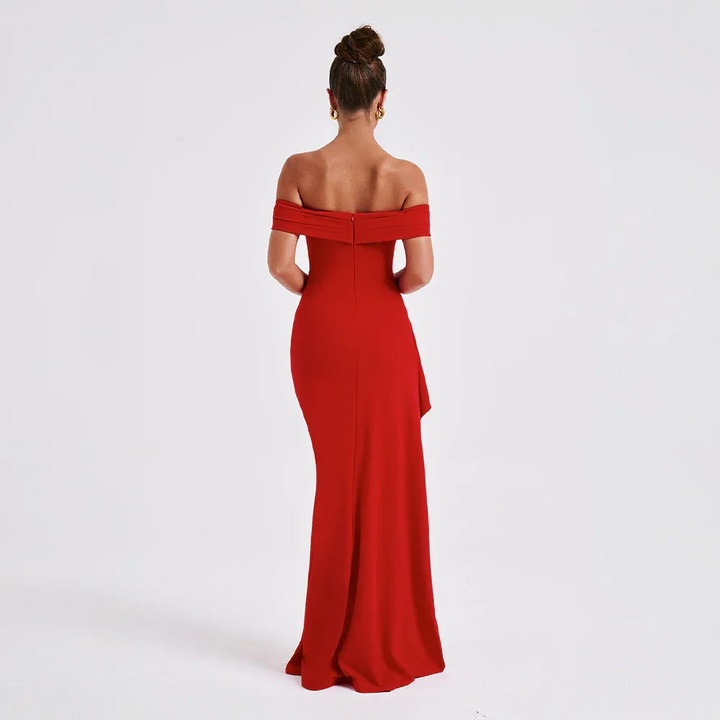 OFF-SHOULDER SLIT MAXI DRESS FOR WOMEN