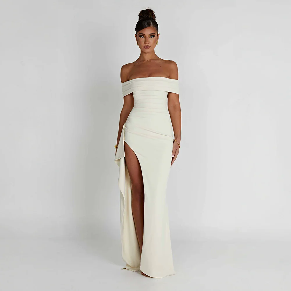 OFF-SHOULDER SLIT MAXI DRESS FOR WOMEN