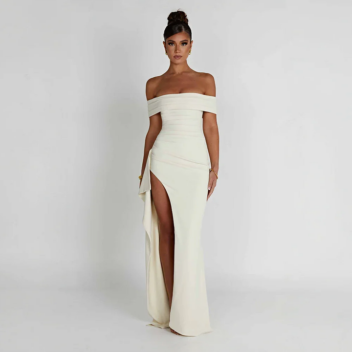 OFF-SHOULDER SLIT MAXI DRESS FOR WOMEN