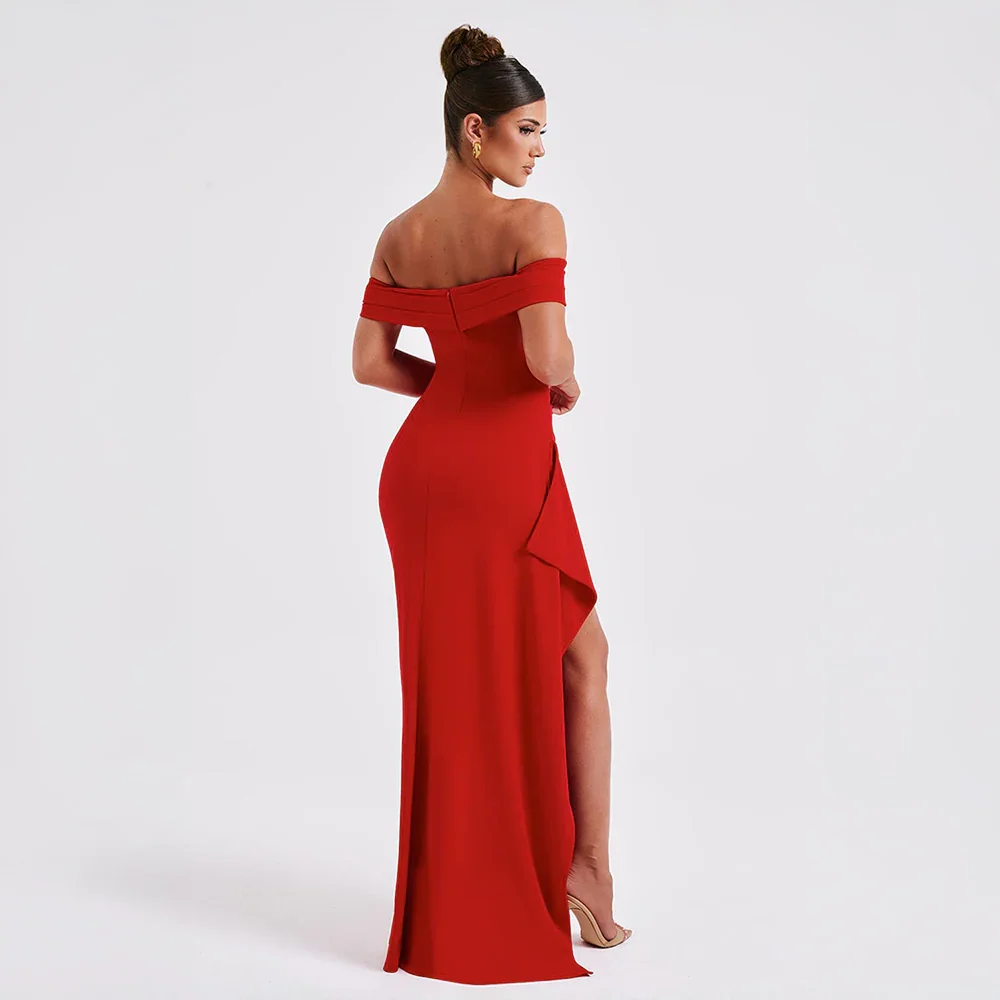OFF-SHOULDER SLIT MAXI DRESS FOR WOMEN