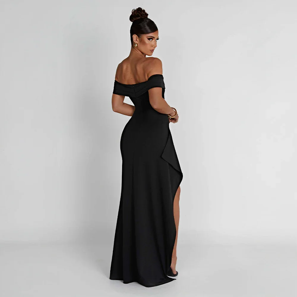 OFF-SHOULDER SLIT MAXI DRESS FOR WOMEN
