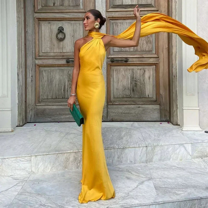 ONE-SHOULDER DRAPED GOWN FOR WOMEN