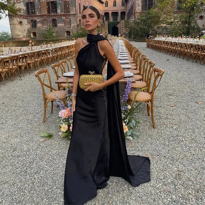 ONE-SHOULDER DRAPED GOWN FOR WOMEN