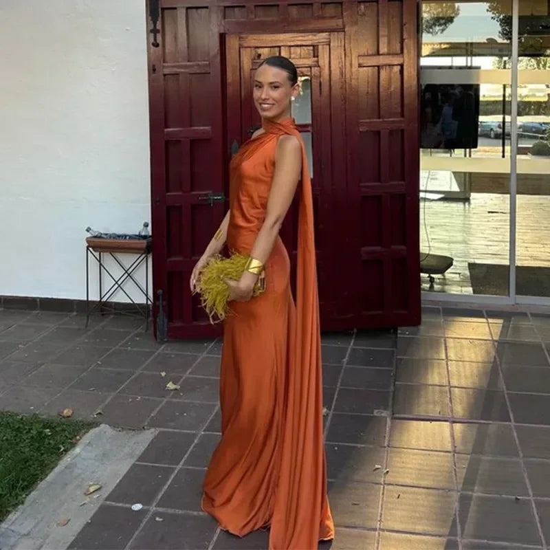 ONE-SHOULDER DRAPED GOWN FOR WOMEN