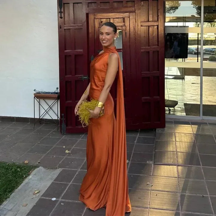 ONE-SHOULDER DRAPED GOWN FOR WOMEN