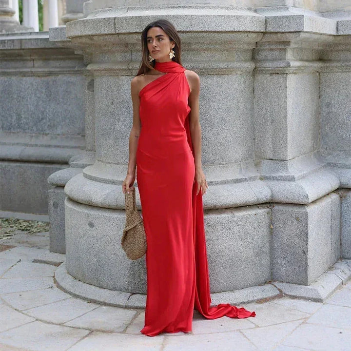 ONE-SHOULDER DRAPED GOWN FOR WOMEN