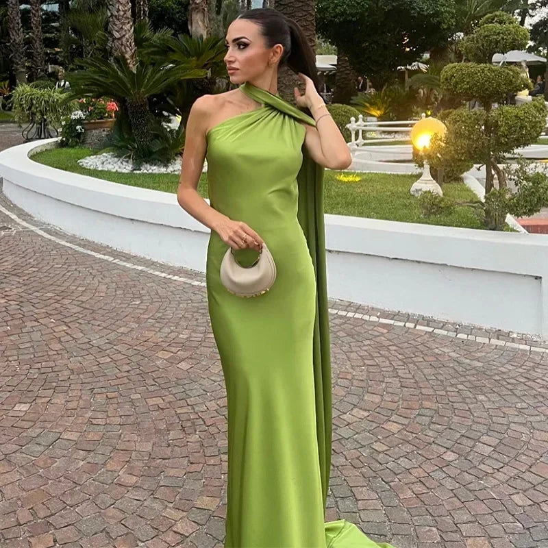 ONE-SHOULDER DRAPED GOWN FOR WOMEN