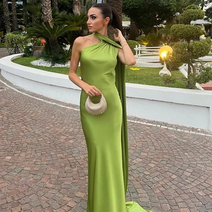 ONE-SHOULDER DRAPED GOWN FOR WOMEN